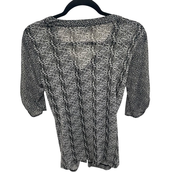 CAbi #241 Gathered Placket Sheer Blouse Womens medium ruched front animal print - Picture 3 of 9
